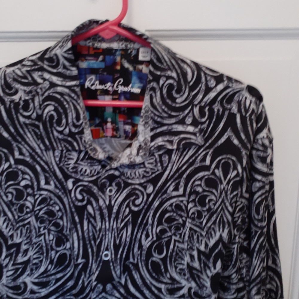 Robert Graham 1xlt black Print button down shirt